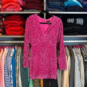 Forever 21 pink sequin long sleeve back zipper/hook and eye closure dress size M